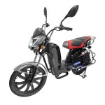 An electric vehicle with a human-demon head, large bumper, dual shock-absorbing LED taillights at the rear